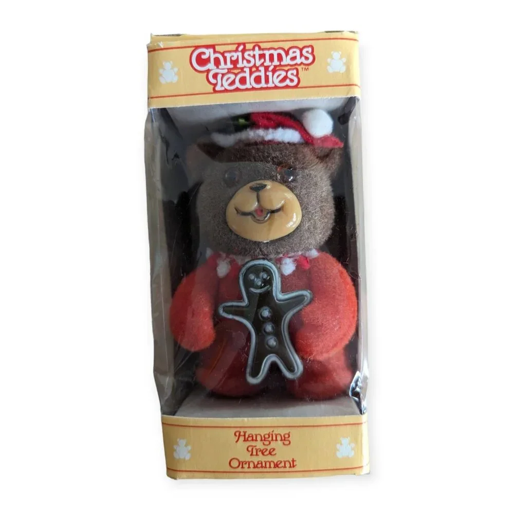 Vintage Jasco Christmas Teddies Flocked Ornament
